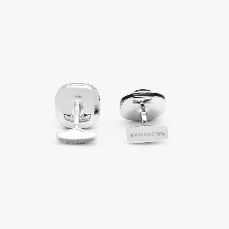 Onyx Doppione Cushion Cufflinks in Sterling Silver In New Condition For Sale In Fulham business exchange, London