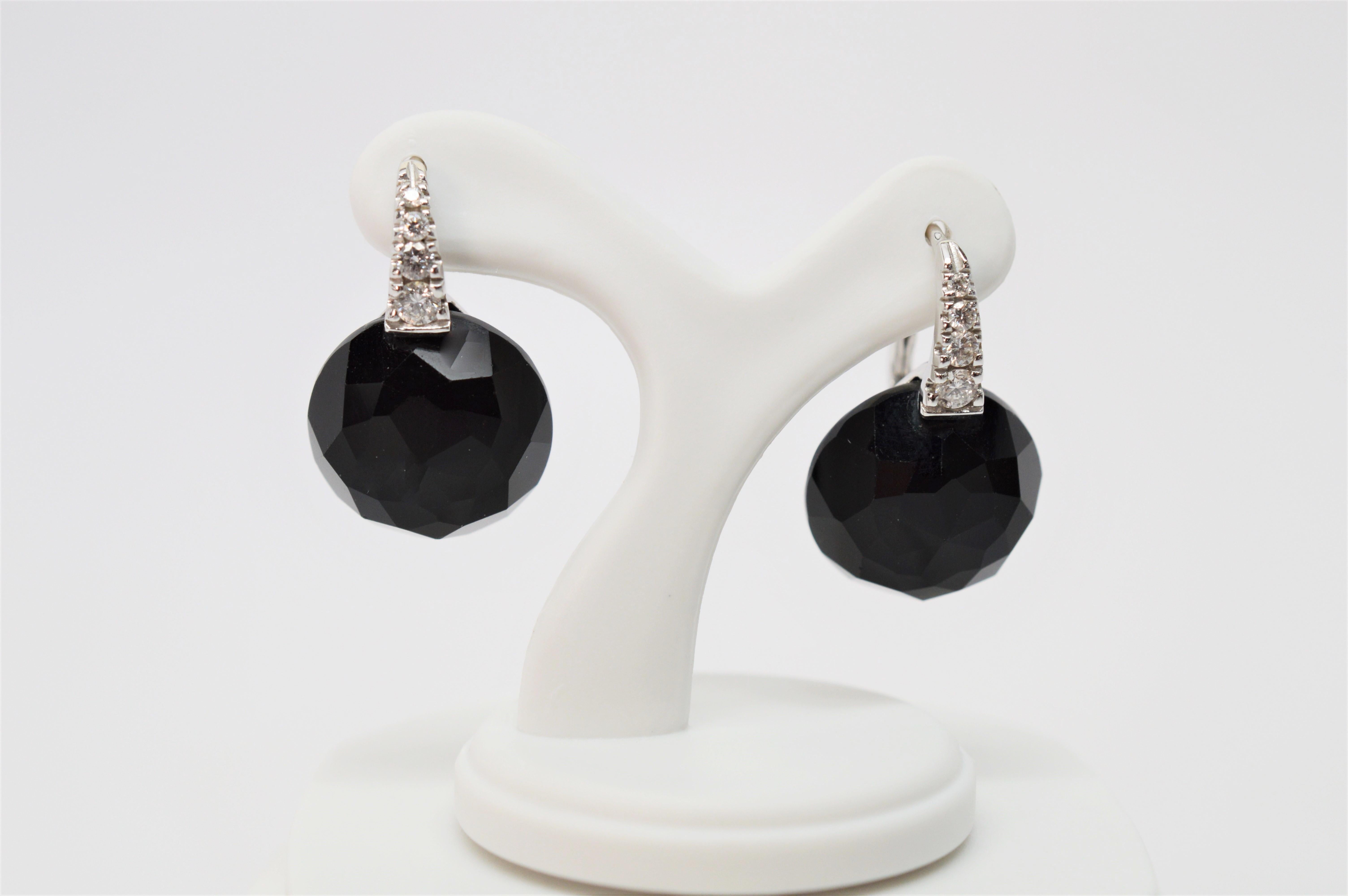 Onyx Drop Diamond White Gold Earrings In Excellent Condition In Mount Kisco, NY