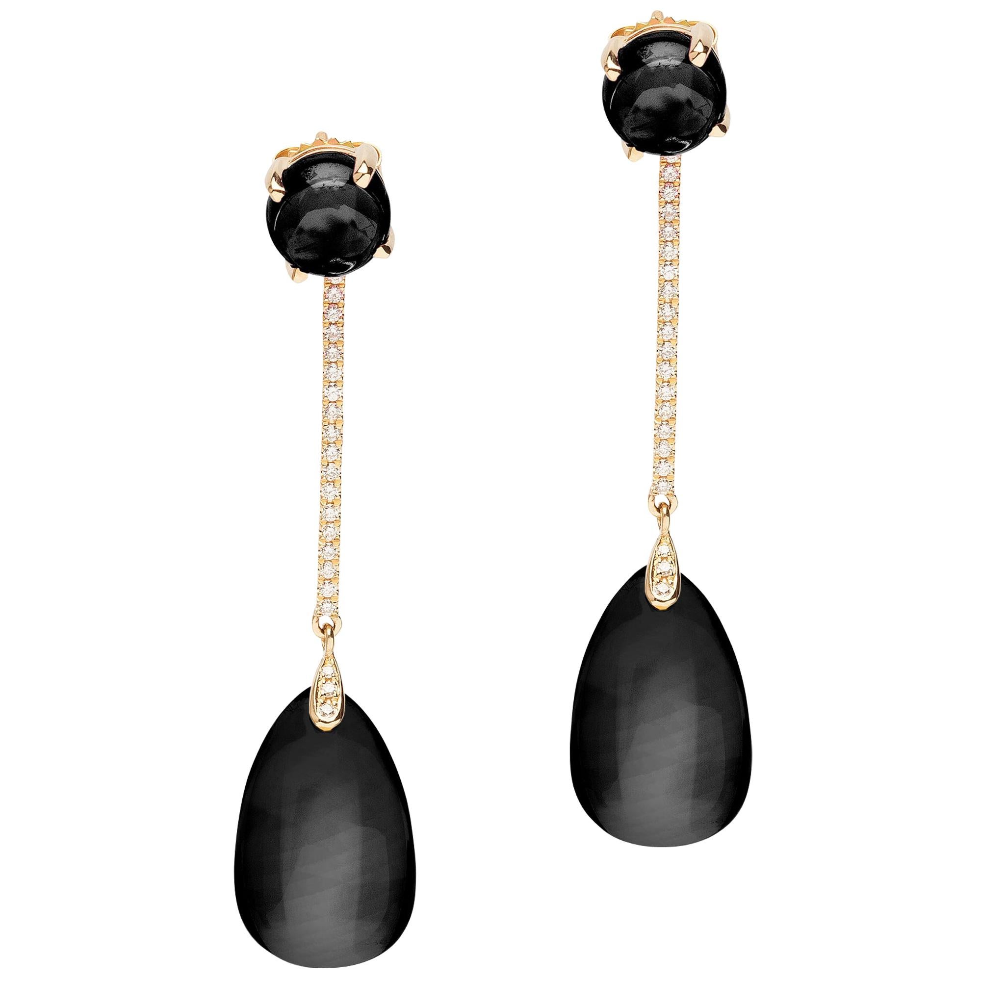Goshwara Onyx Cabochon & Drop With Diamond Bar Earrings For Sale
