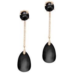 Boucles d'oreilles Goshwara en onyx cabochon et goutte avec barre de diamants