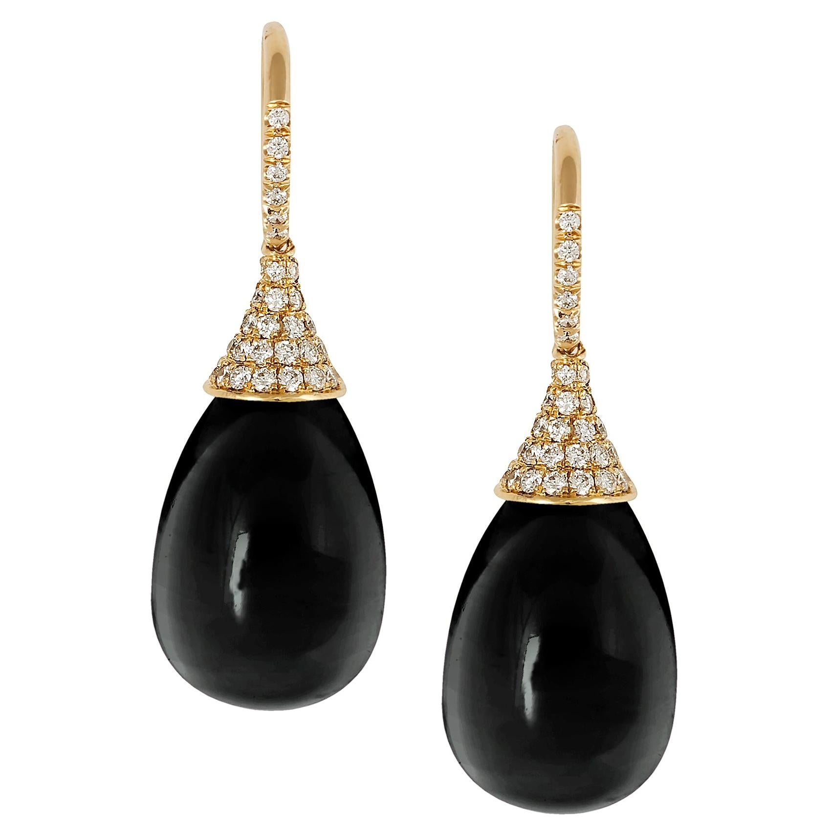 Goshwara Onyx Drop And Diamond Earrings For Sale