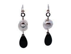 Onyx Drops and Baroque Pearls Dangle Earrings