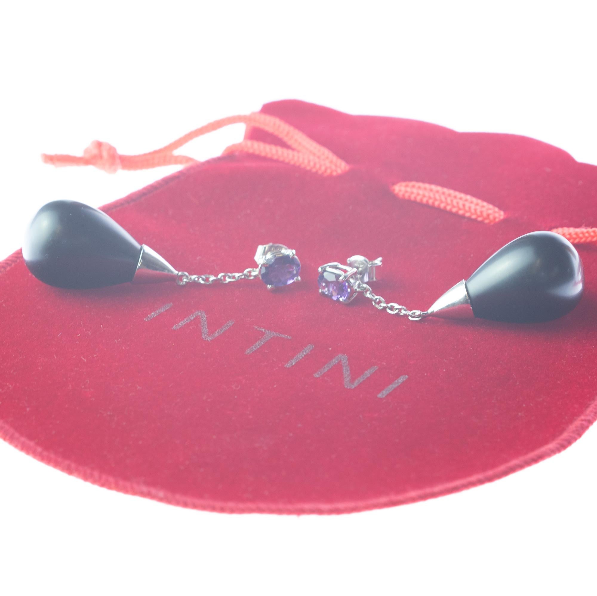 Revival Gocce di onice Pendulum Ametista Argento Italiano Dangle Drop Chic Orecchini fatti a mano in vendita