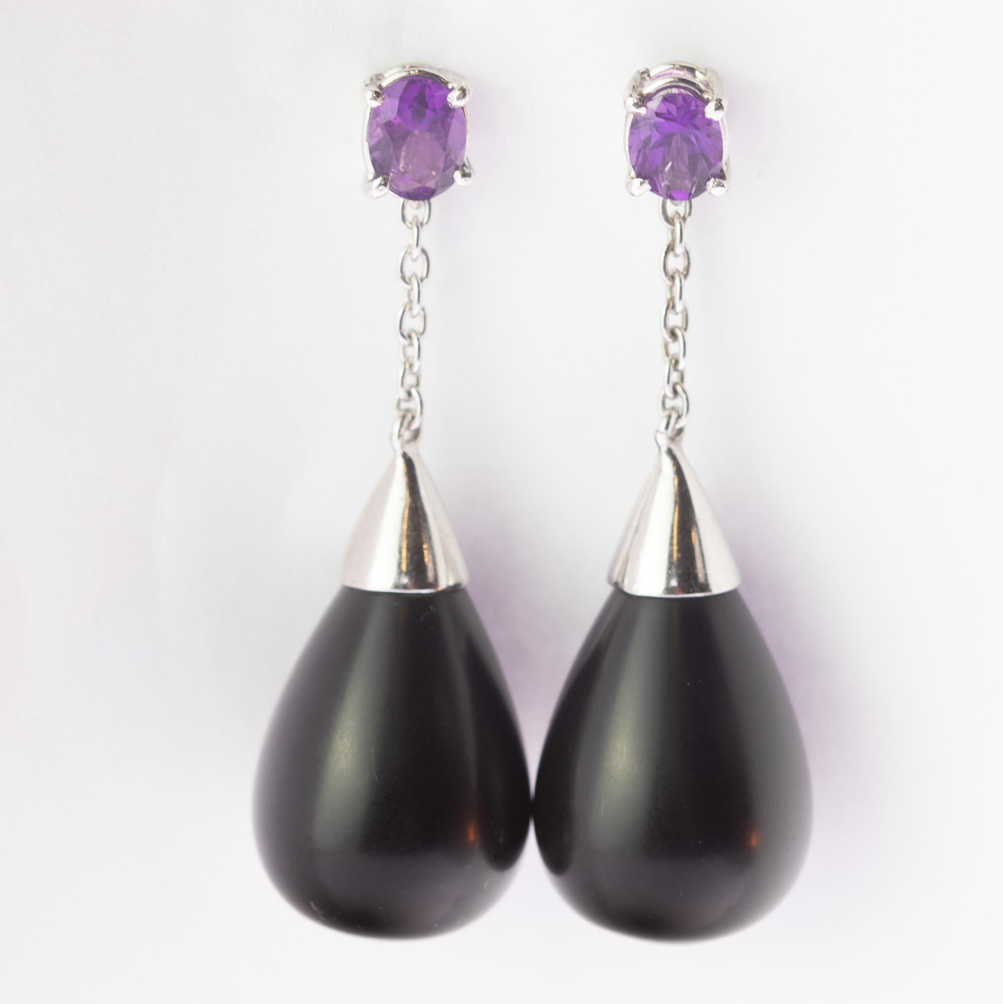 Gocce di onice Pendulum Ametista Argento Italiano Dangle Drop Chic Orecchini fatti a mano In condizioni Nuovo in vendita a Milano, IT
