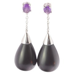 Onyx Drops Pendulum Amethyst Silver Italian Dangle Drop Chic Handmade Earrings