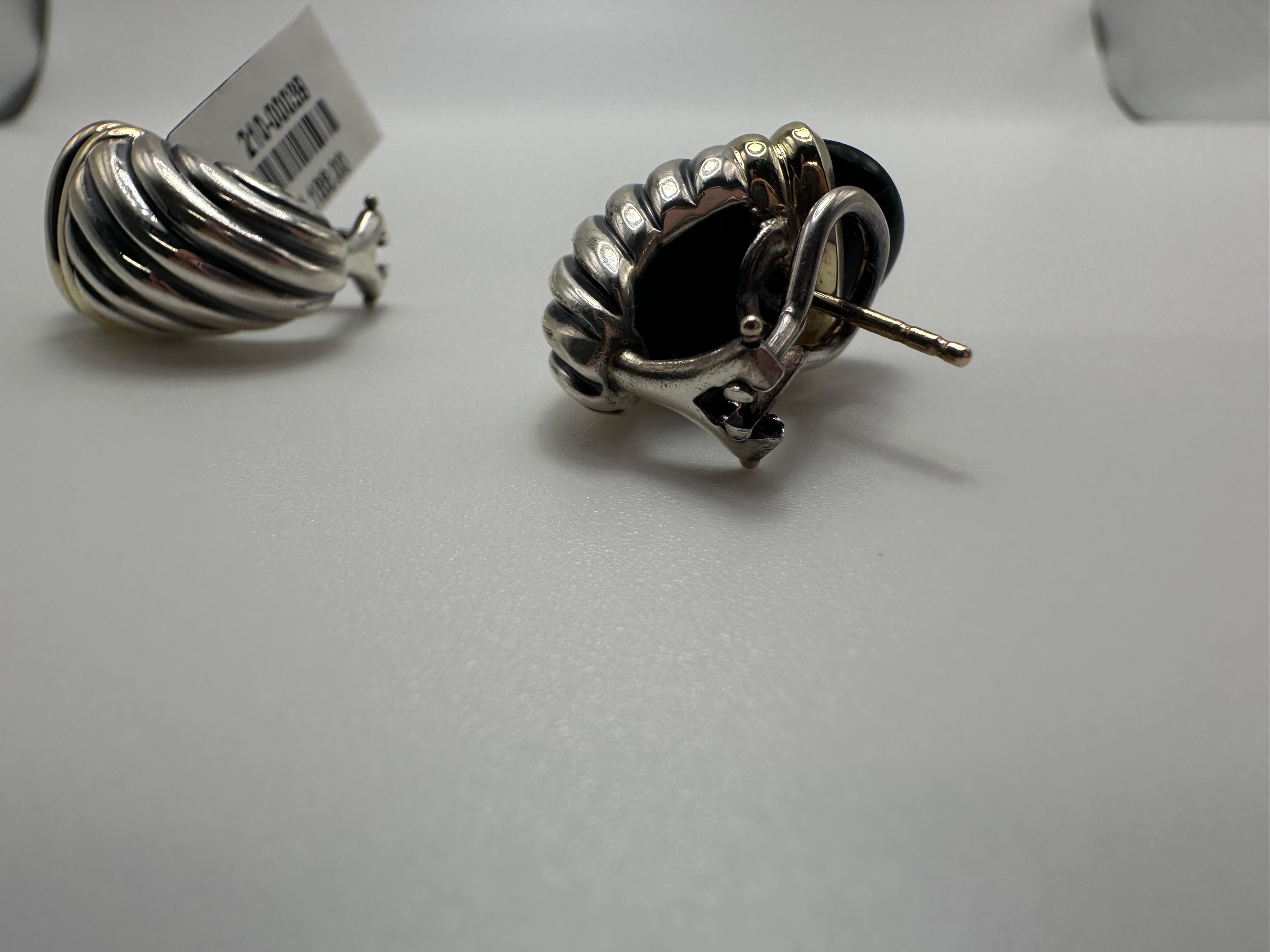 Oval Cut Onyx earrings by David Yurman cocktail earrings 14KT gold and silver For Sale