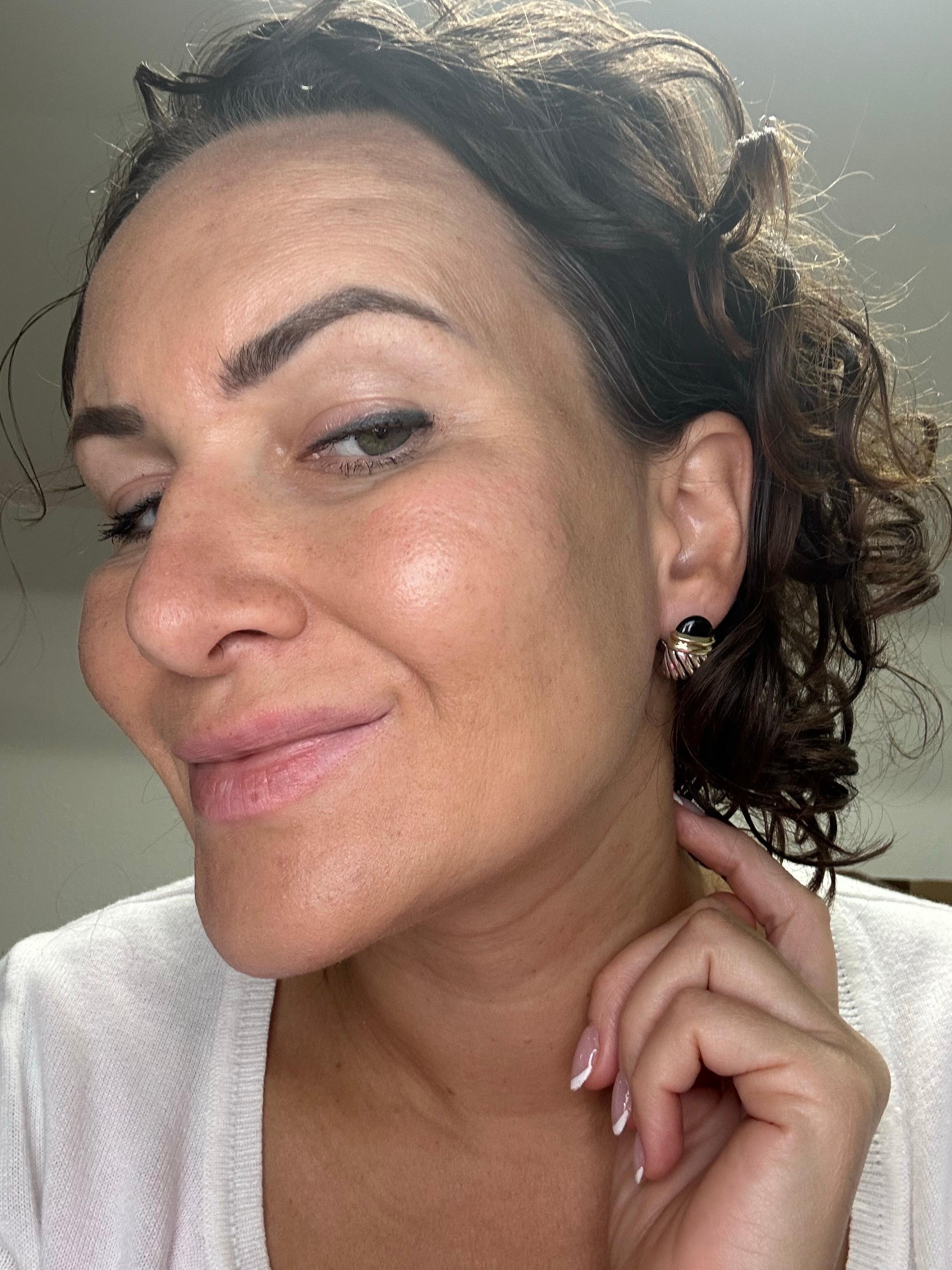 Women's or Men's Onyx earrings by David Yurman cocktail earrings 14KT gold and silver For Sale
