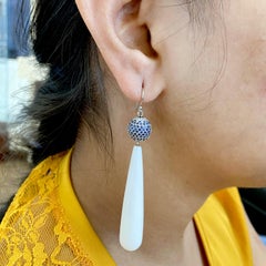 Onyx Earrings with Sapphire Caged in 14k White Gold