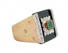 Onyx, Emerald, Diamonds, 9 Karat Rose Gold Ring.