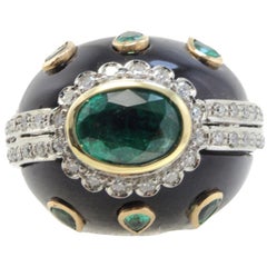 Onyx Emerald Rose and White Gold Diamonds Dome Ring