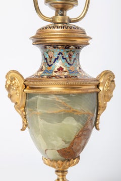 Pair of Onyx, enamel Cloisinné and Gilt Bronze table lamps, France, circa 1890.