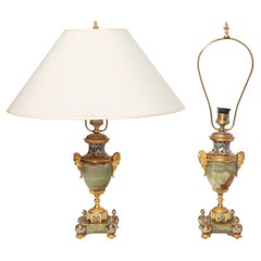 Antique Pair of Onyx, enamel Cloisinné and Gilt Bronze table lamps, France, circa 1890.