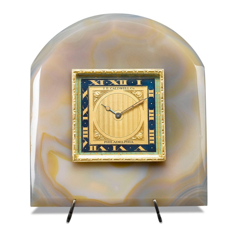 American Onyx and Enamel Desk Clock by J.E. Caldwell For Sale