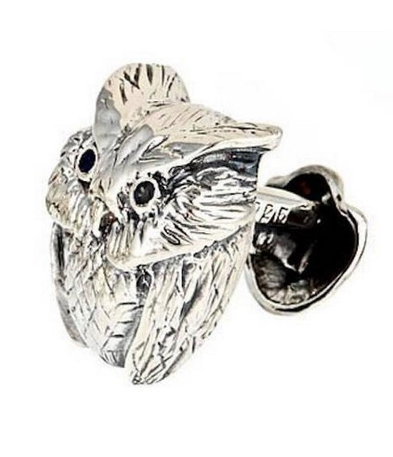 Onyx Eyes Sterling Silver Owl Cufflinks by John Landrum Bryant In New Condition For Sale In New York, NY