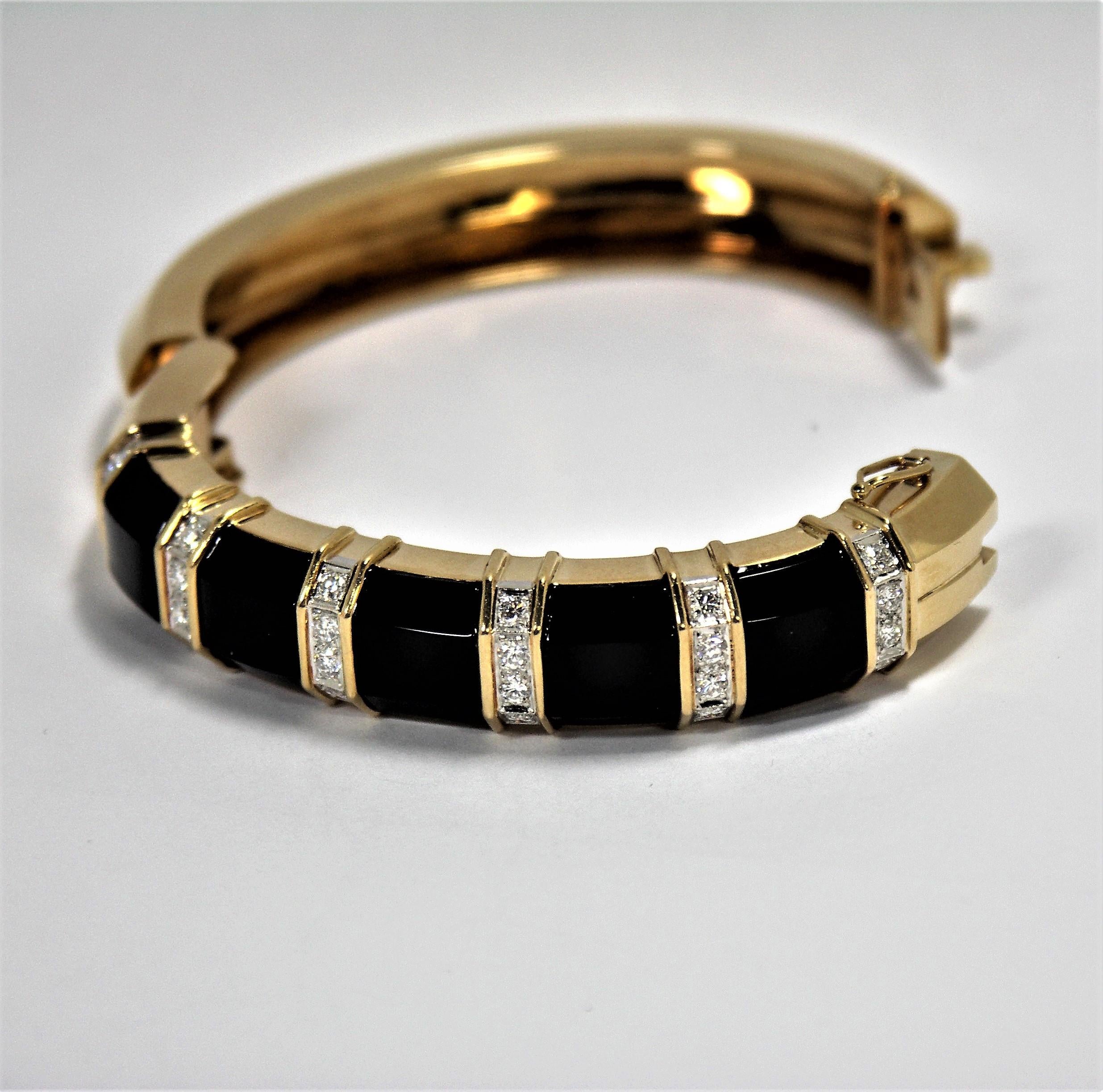 Women's White Onyx, Gold and Diamond Bangle