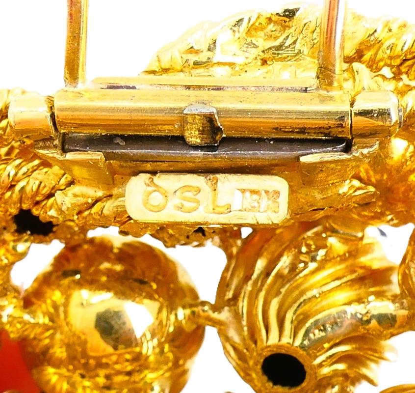 Onyx Gold Bead Brooch 18k Retro Jewelry Signed OSL For Sale 1