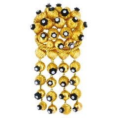 Broche de cuentas de oro de ónice Joyería retro de 18k Firmado OSL
