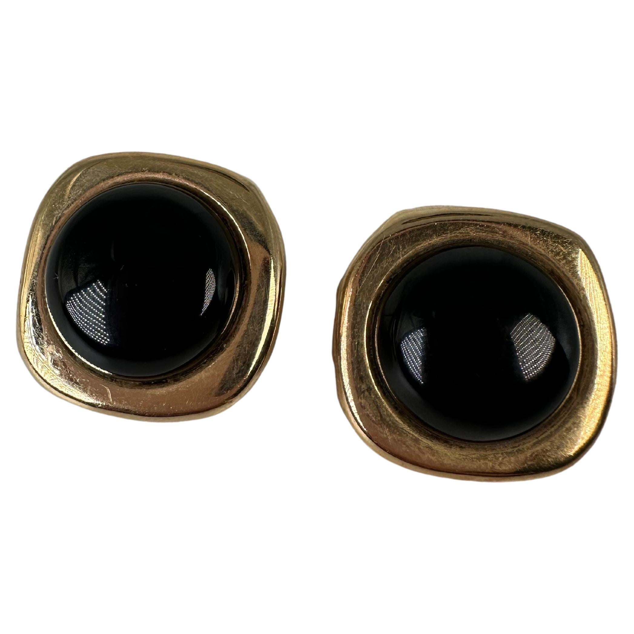 Onyx gold earrings large earrings 14KT yellow gold For Sale