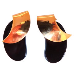 Onyx & Gold Patina Mod Deco Earrings 14kt 65412