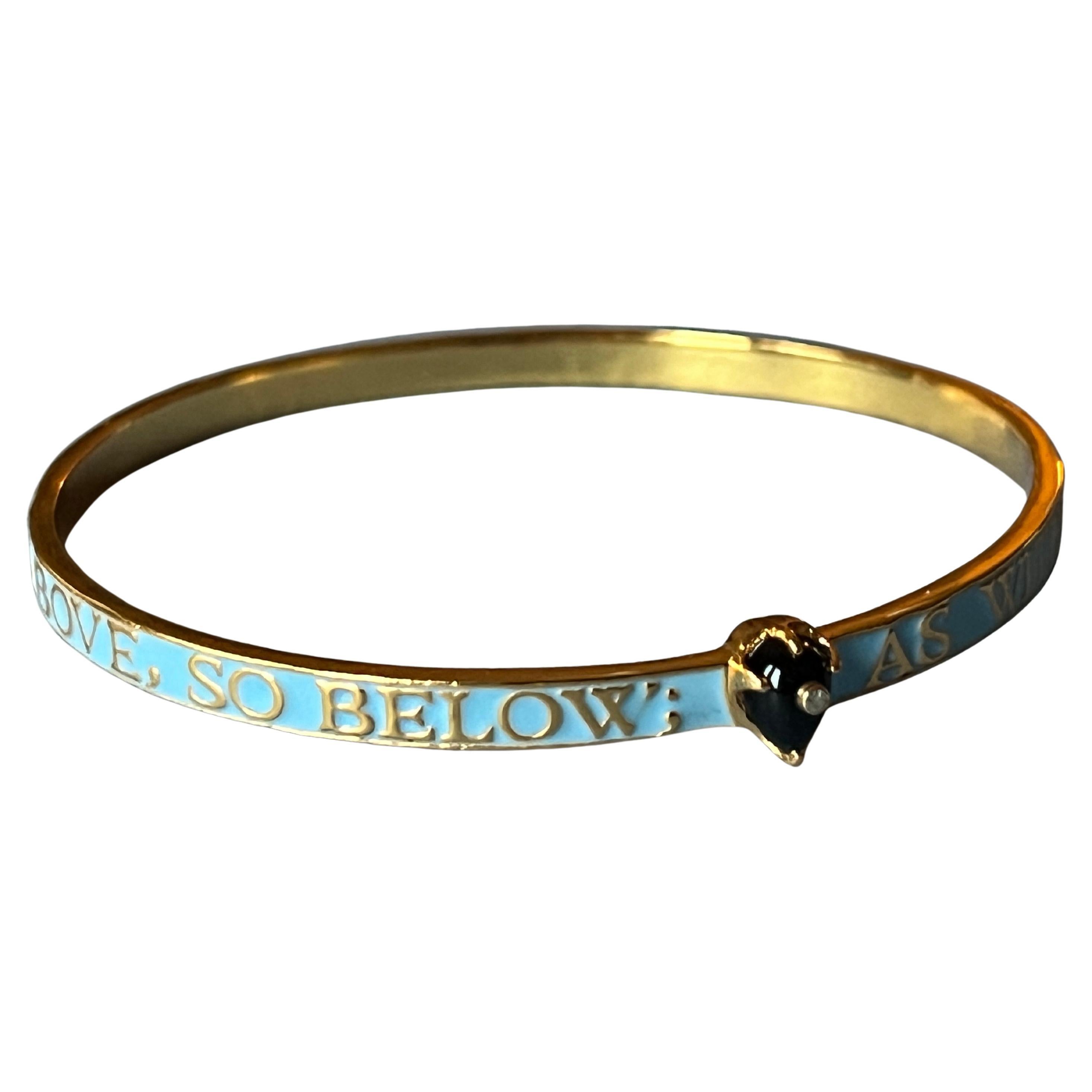 Onyx Heart Diamond Bracelet Bangle Victorian Style Light Blue Enamel Hermetica