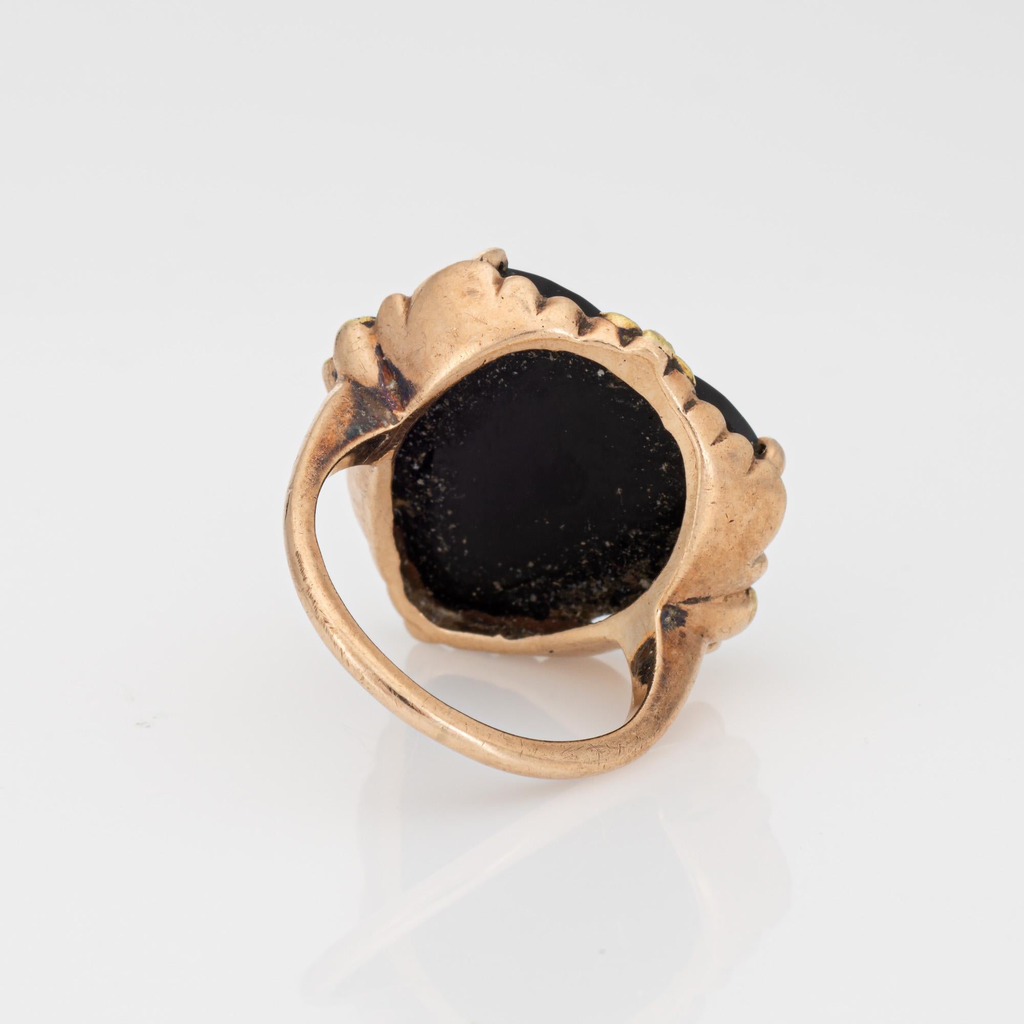Onyx Herzring Vintage 10k Gelbgold Gr. 6,5 Großer Cocktail-Blumenschmuck im Zustand „Gut“ in Torrance, CA
