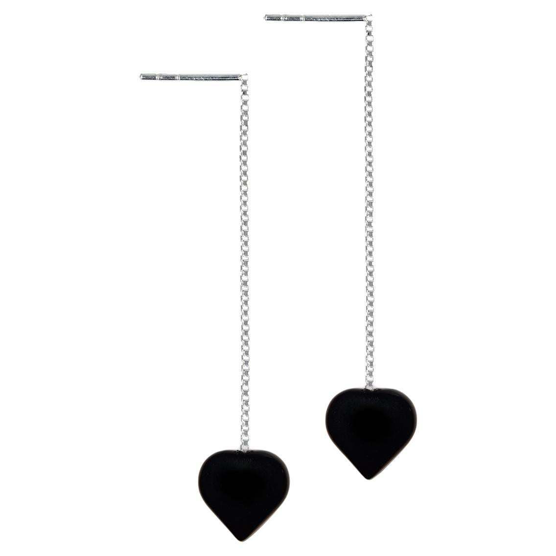 Onyx Heart Threader-Ohrringe, Ohrringe aus Sterlingsilber  von nlanlaVictory