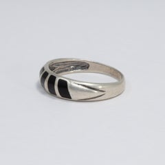 Onyx Inlay Sterling Silver Vintage Ring, 20th Century
