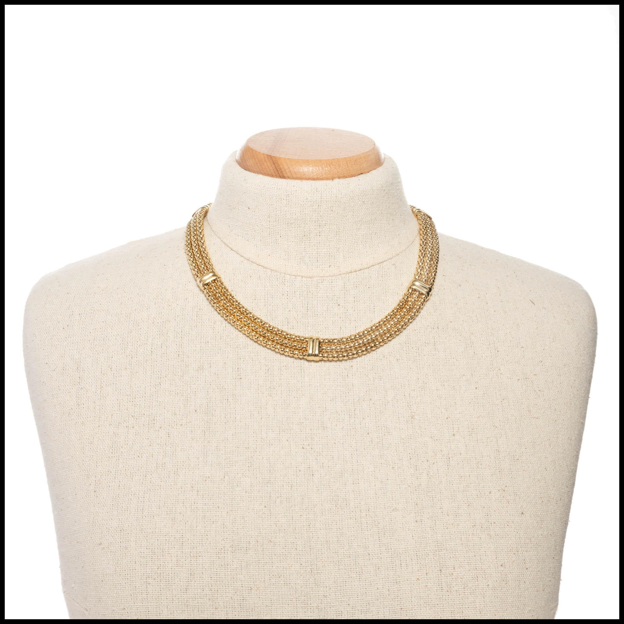Women's Onyx Italian Three-Row Italian Yellow Gold Necklace
