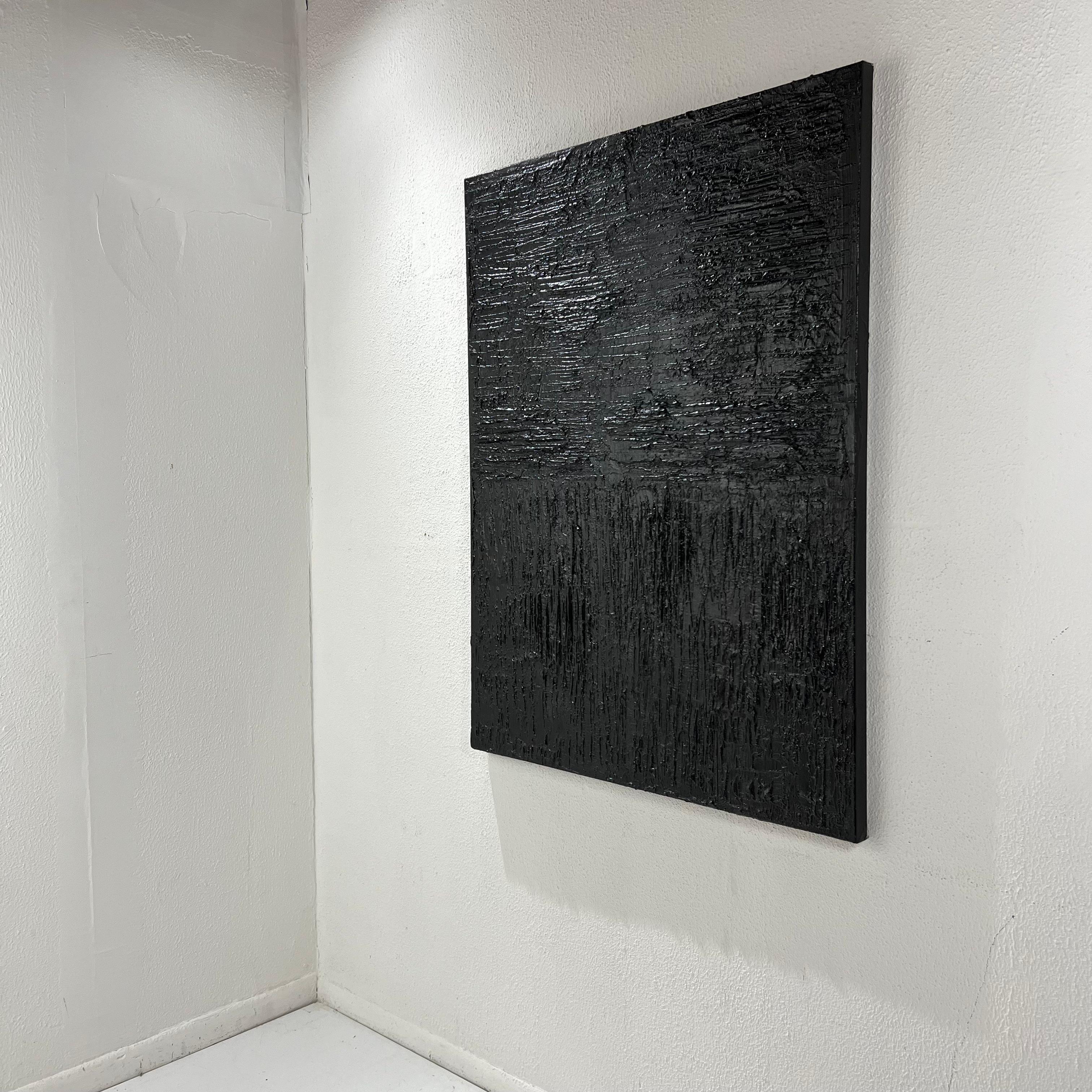 XXIe siècle et contemporain Peinture à l'huile noire texturée « Onyx Lines » en vente