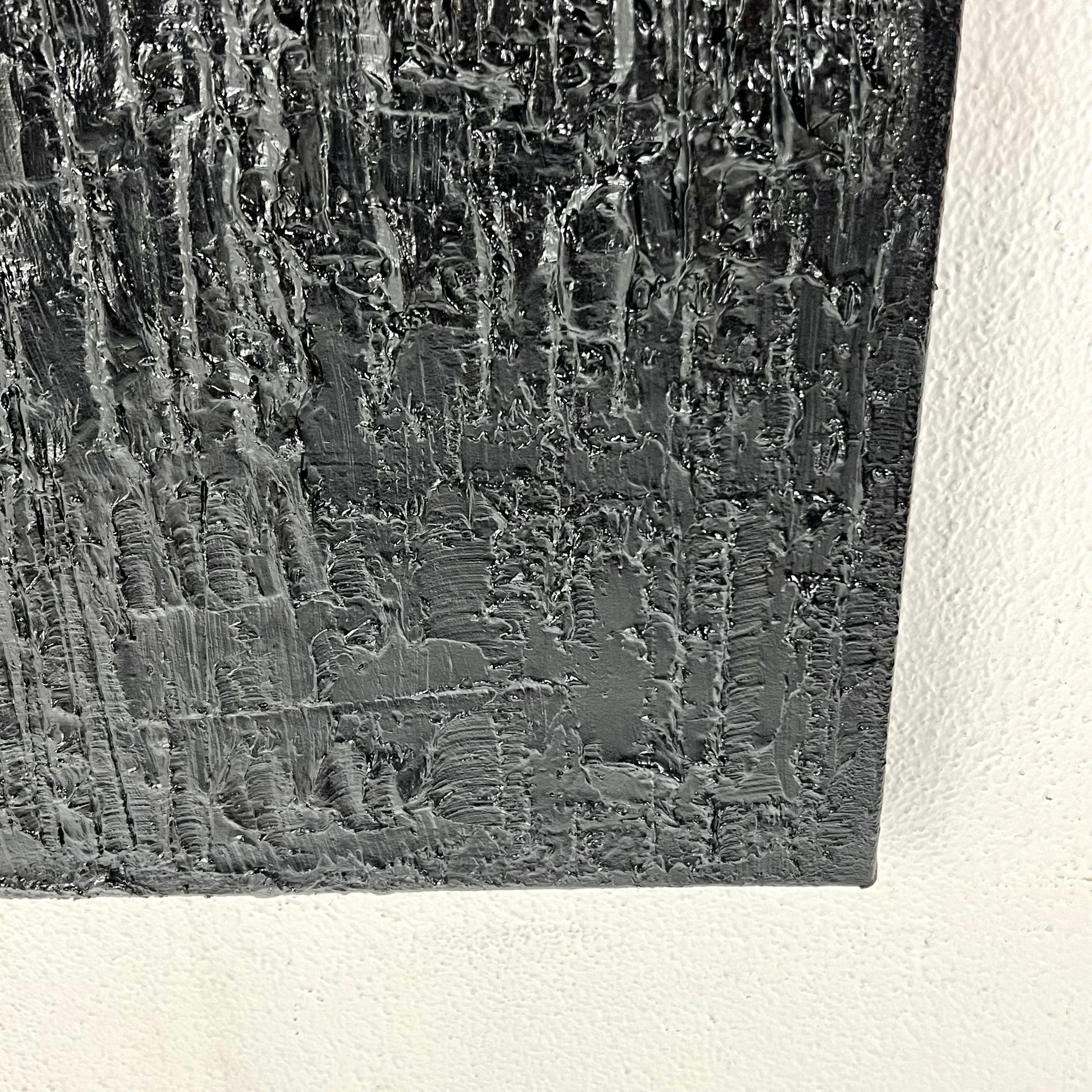 Toile Peinture à l'huile noire texturée « Onyx Lines » en vente