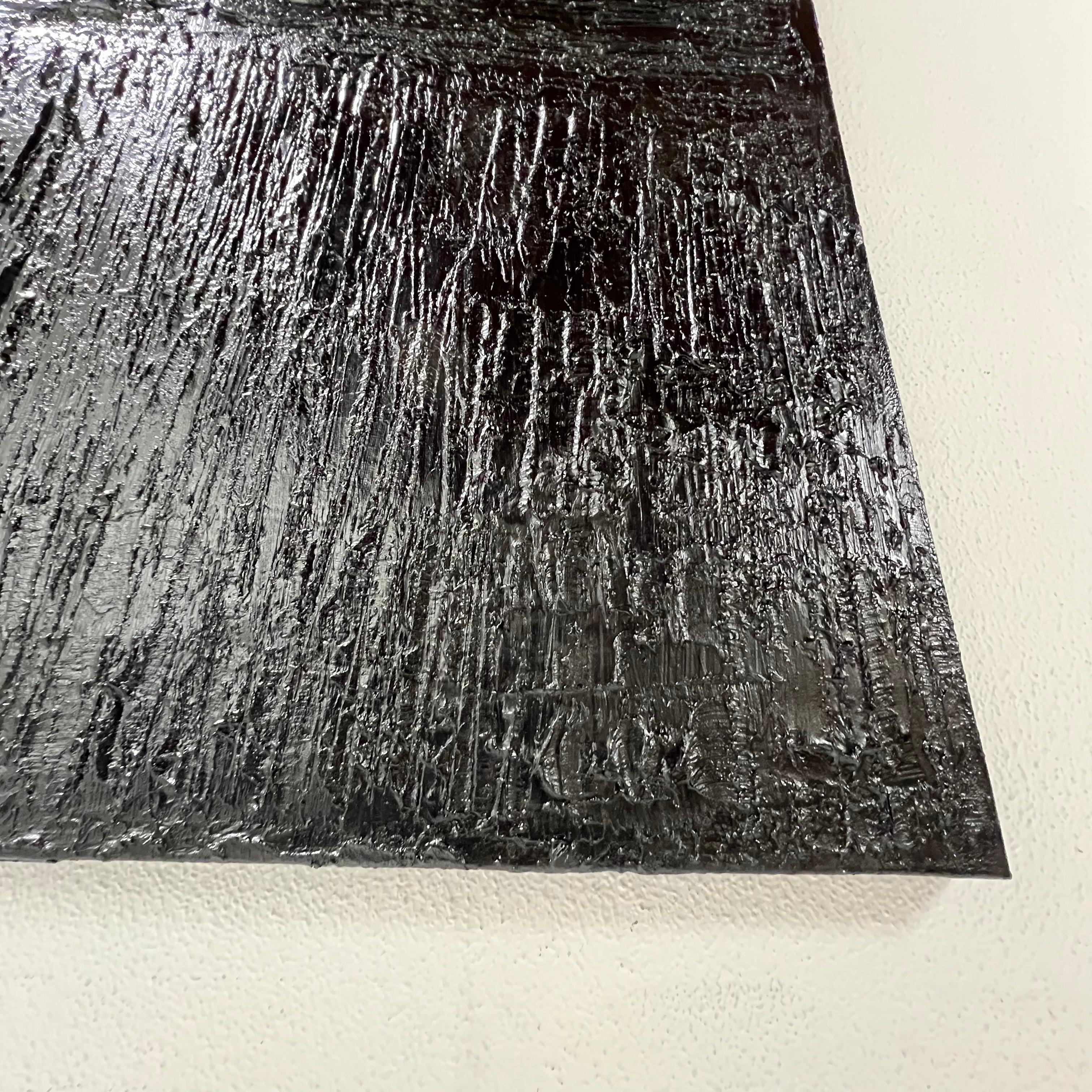 Peinture à l'huile noire texturée « Onyx Lines » en vente 2