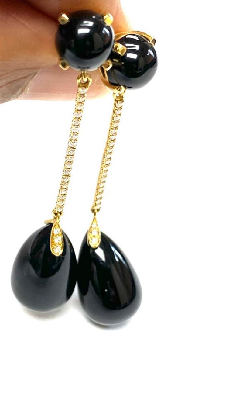 Goshwara Onyx Cabochon & Drop With Diamond Bar Earrings In New Condition For Sale In New York, NY