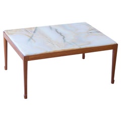 Onyx marble and teak sofa table in the style of Josef Frank, 1940-50s