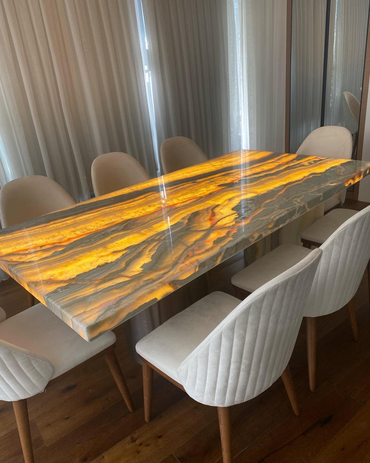 Organic Modern Onyx Marble Dining Table - Translucent Marble Dining Table - Marble Dining Table For Sale