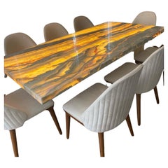 Table à manger en marbre onyx - Table à manger en marbre translucide - Table à manger en marbre