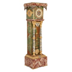 Onyx, Marble, Gilt Bronze and Champlevé Enamel Pedestal Clock