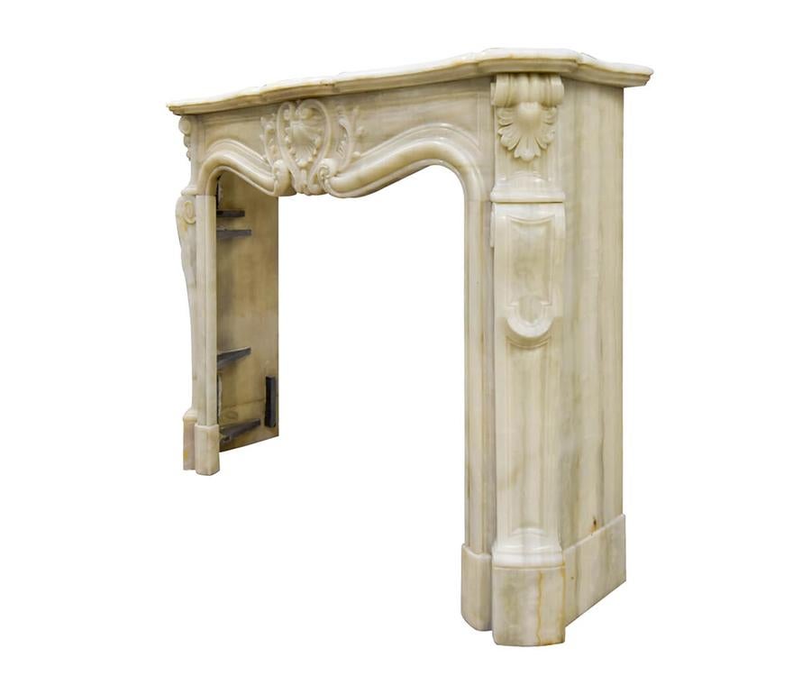Carved Onyx marble Louis XV front fireplace 19th Century For Sale