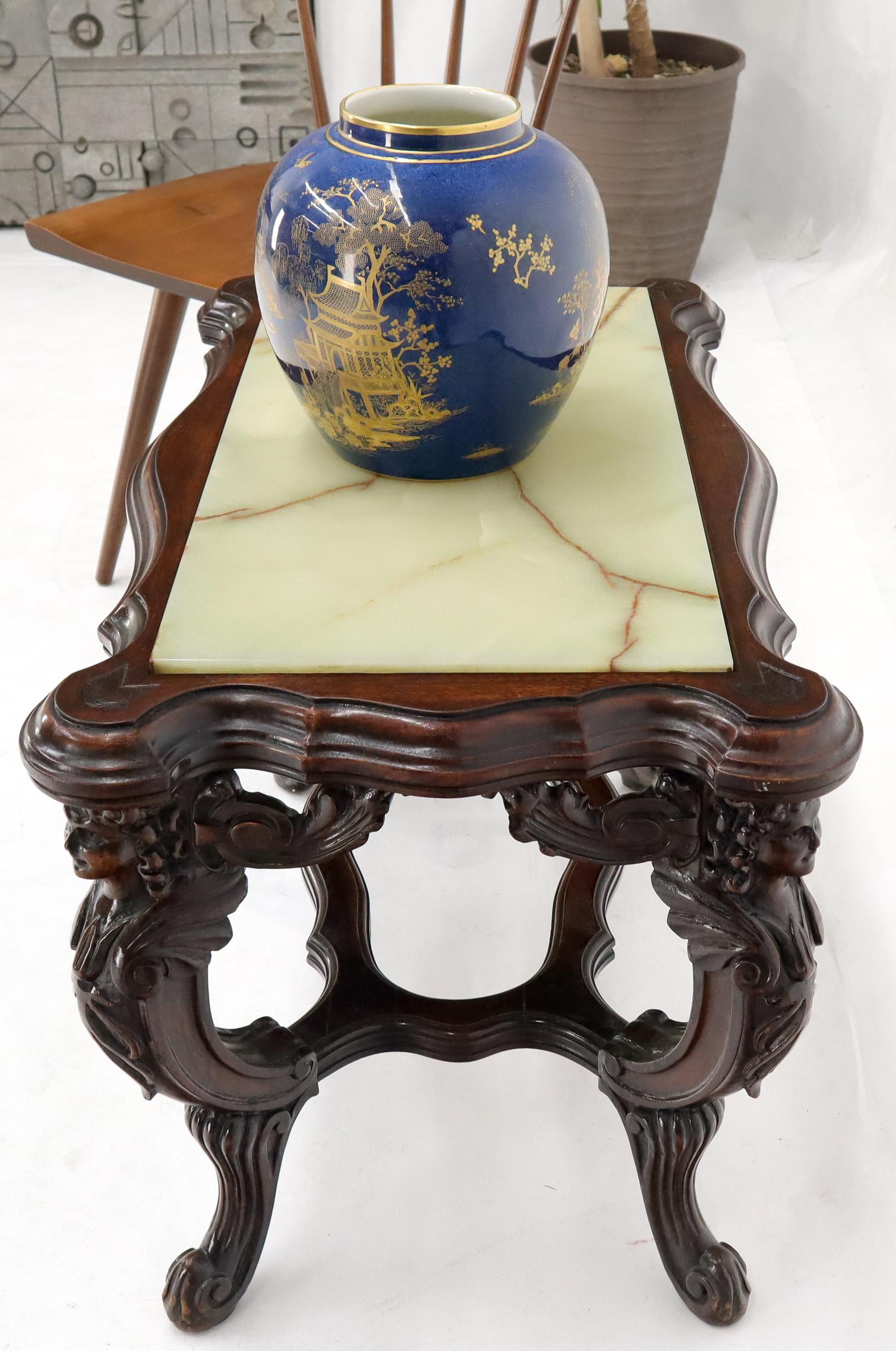 Onyx Marble Top Carved Cherubs Walnut Side End Coffee Table 4