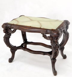 Onyx Marble Top Carved Cherubs Walnut Side End Coffee Table