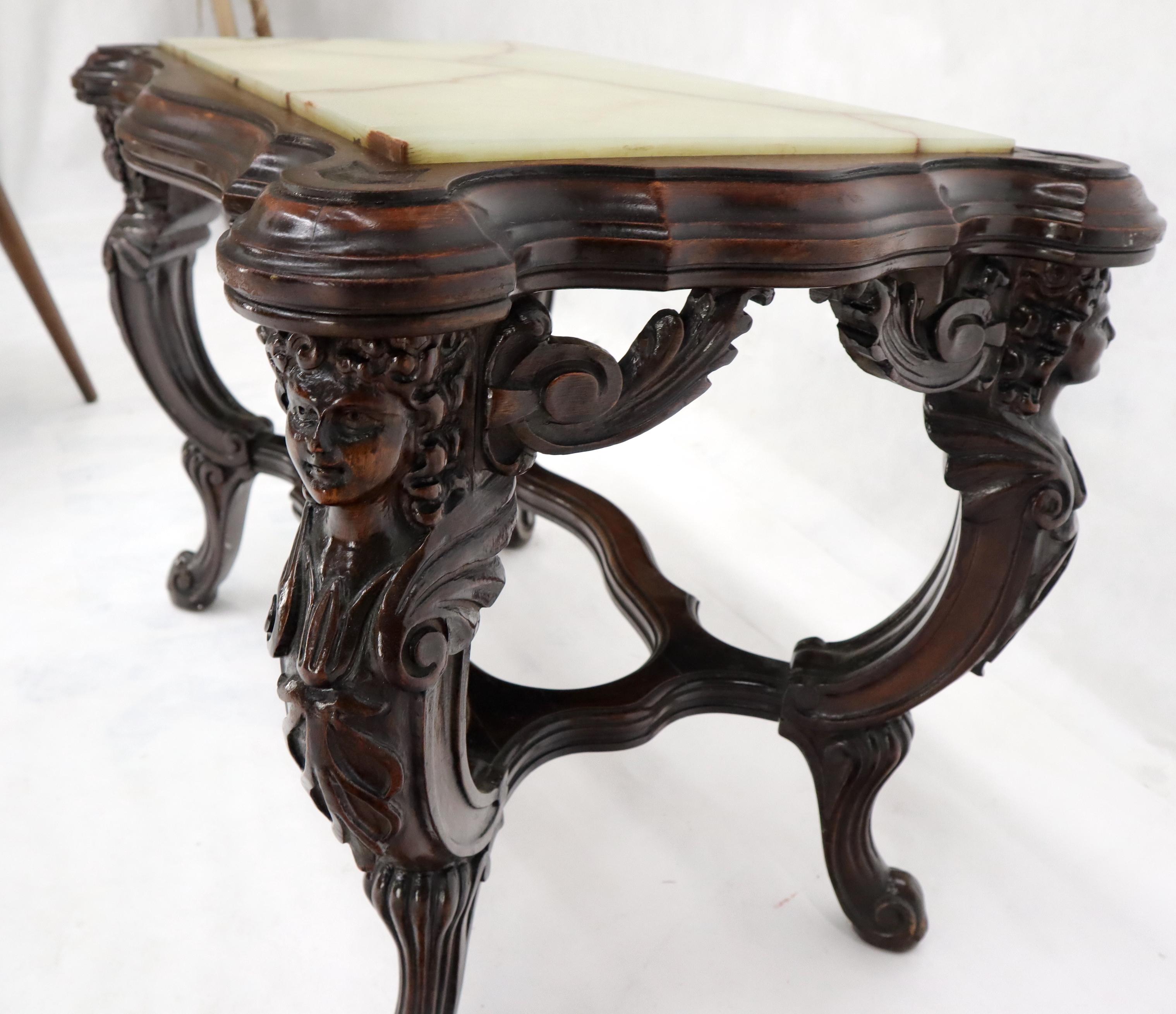 20th Century Onyx Marble Top Carved Cherubs Walnut Side End Coffee Table