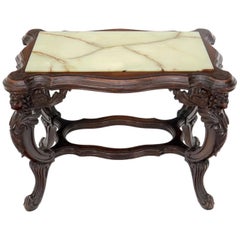 Vintage Onyx Marble Top Carved Cherubs Walnut Side End Coffee Table