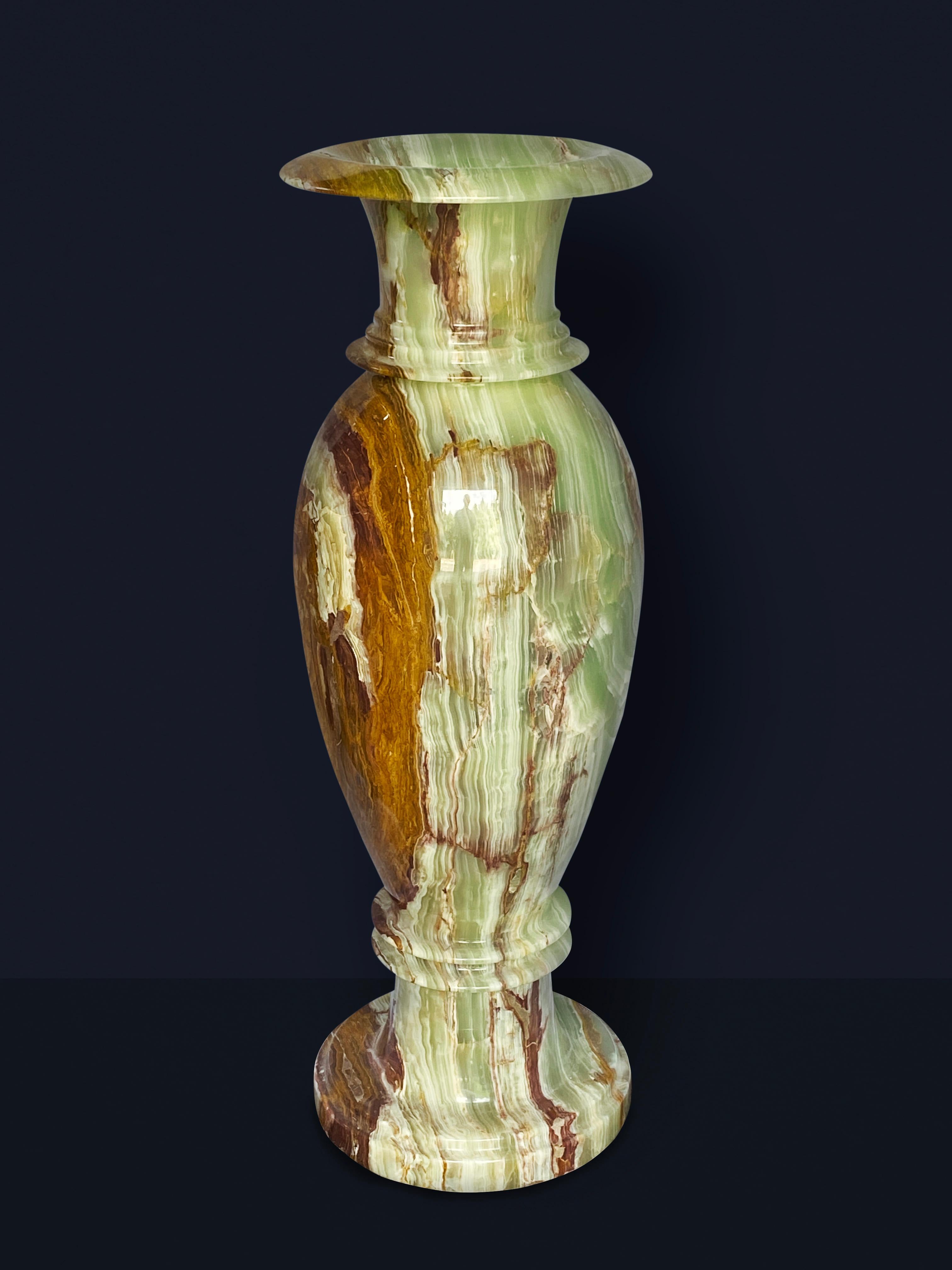 Carved Onyx Marble Vases Life-size Pair Classical Urns Circa 1960 For Sale