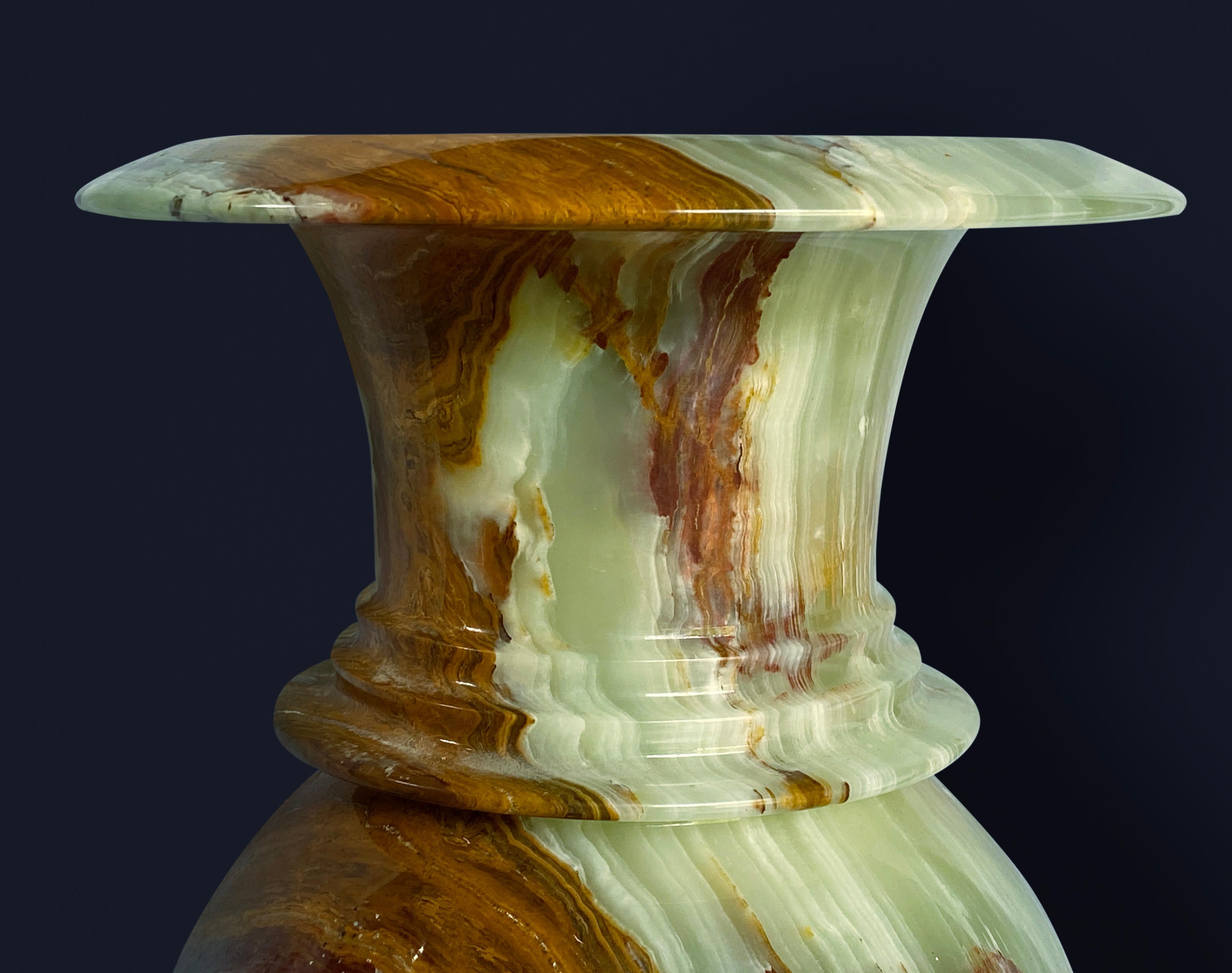 Onyx Marble Vases Life-size Pair Classical Urns Circa 1960 In Good Condition For Sale In Cheltenham, GB