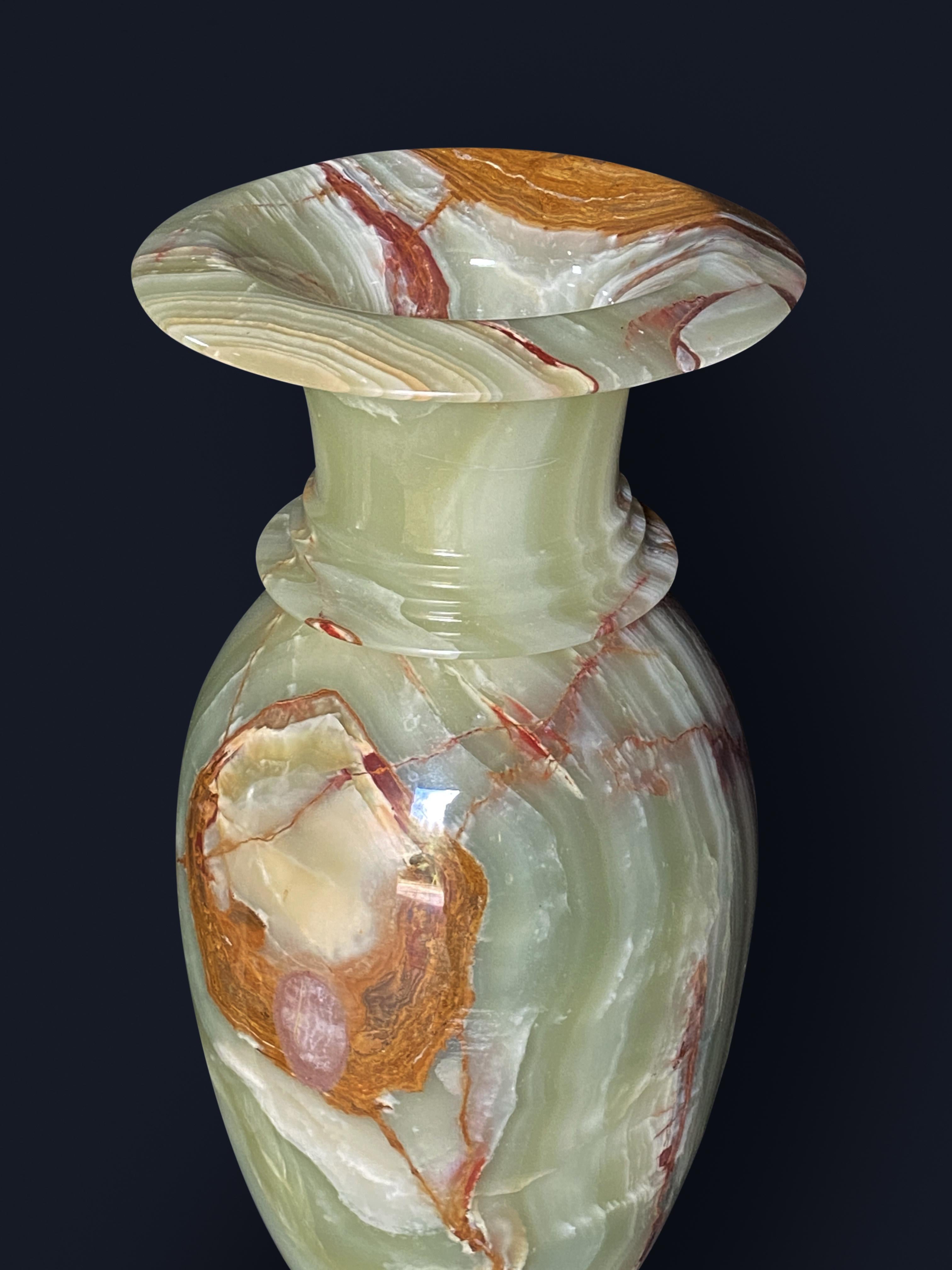 20th Century Onyx Marble Vases Life-size Pair Classical Urns Circa 1960 For Sale