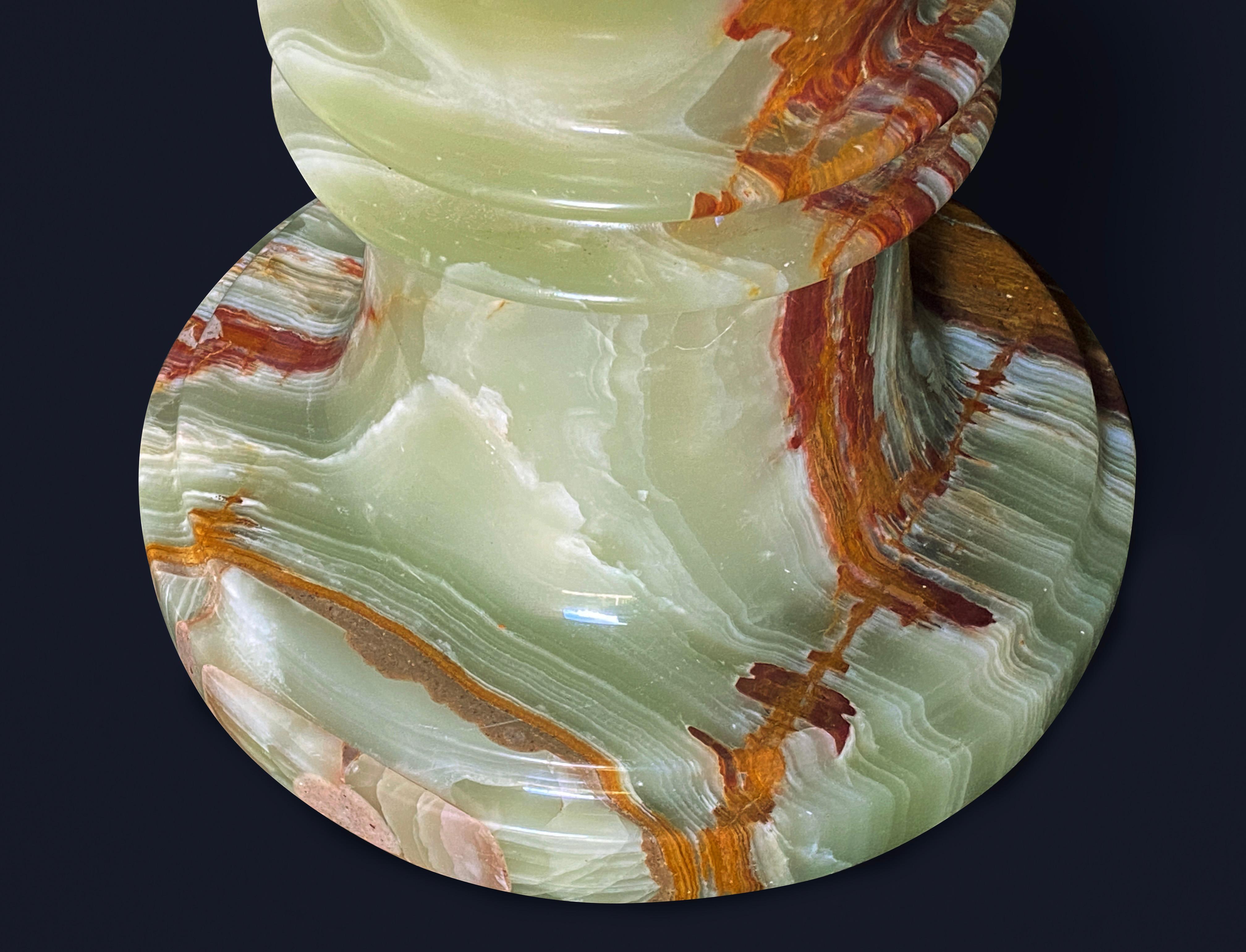 Stone Onyx Marble Vases Life-size Pair Classical Urns Circa 1960 For Sale