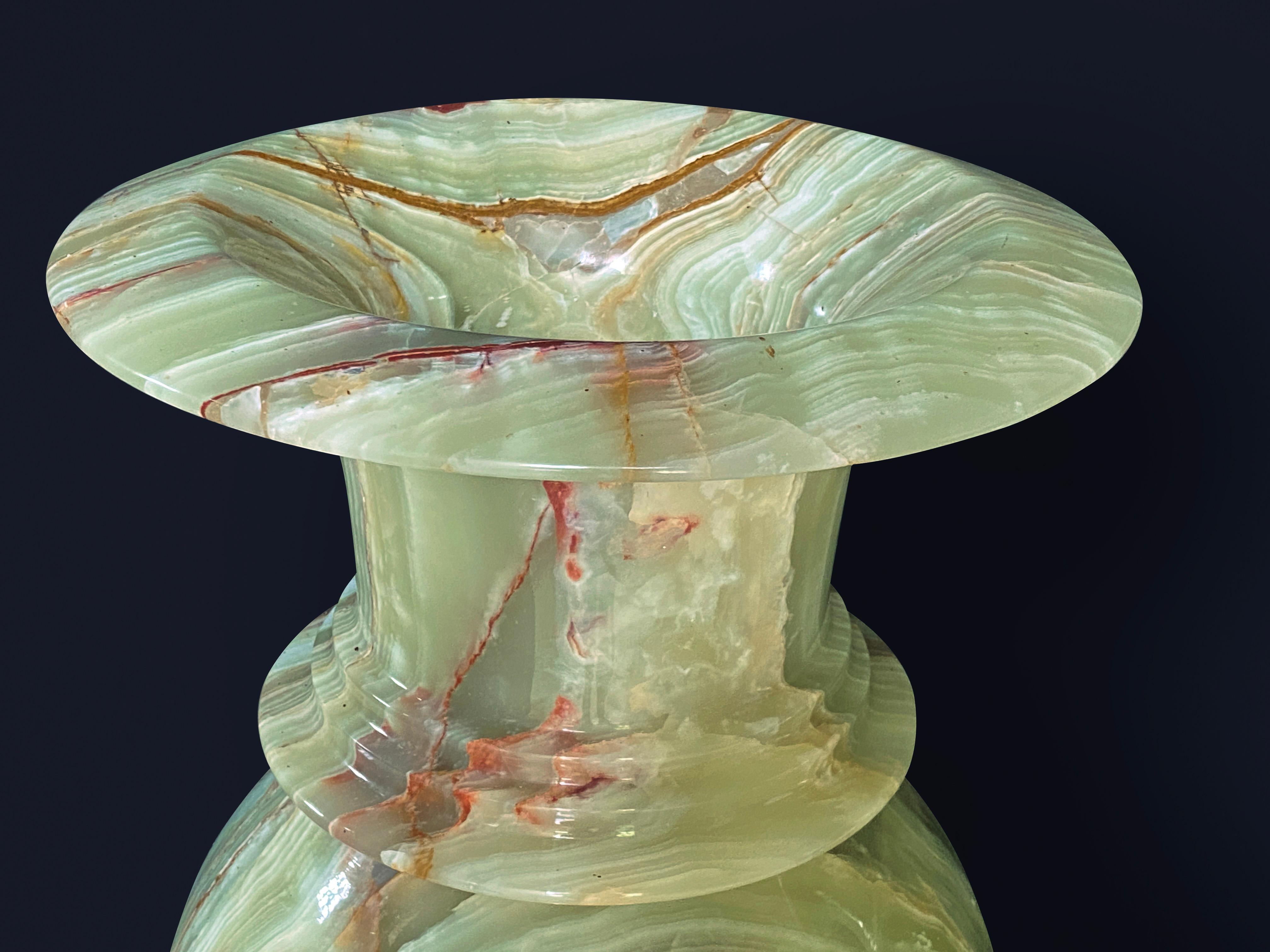 Onyx Marble Vases Life-size Pair Classical Urns Circa 1960 For Sale 1