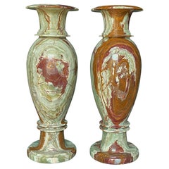 Onyx Marble Vases Life-size Pair Classical Urns Circa 1960