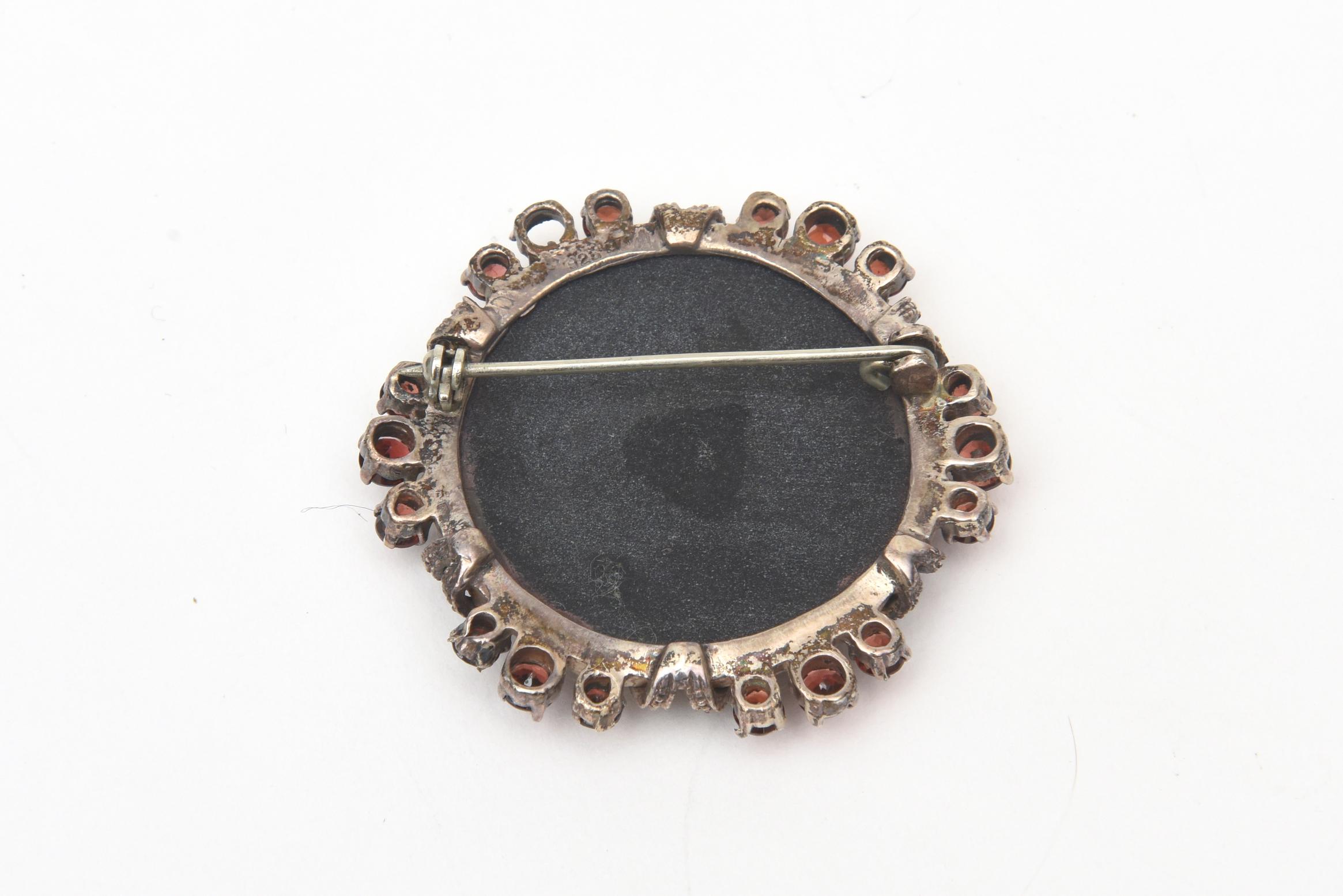 Onyx, Marquisette, Garnet and Sterling Silver Art Deco Pin Brooch In Good Condition In North Miami, FL