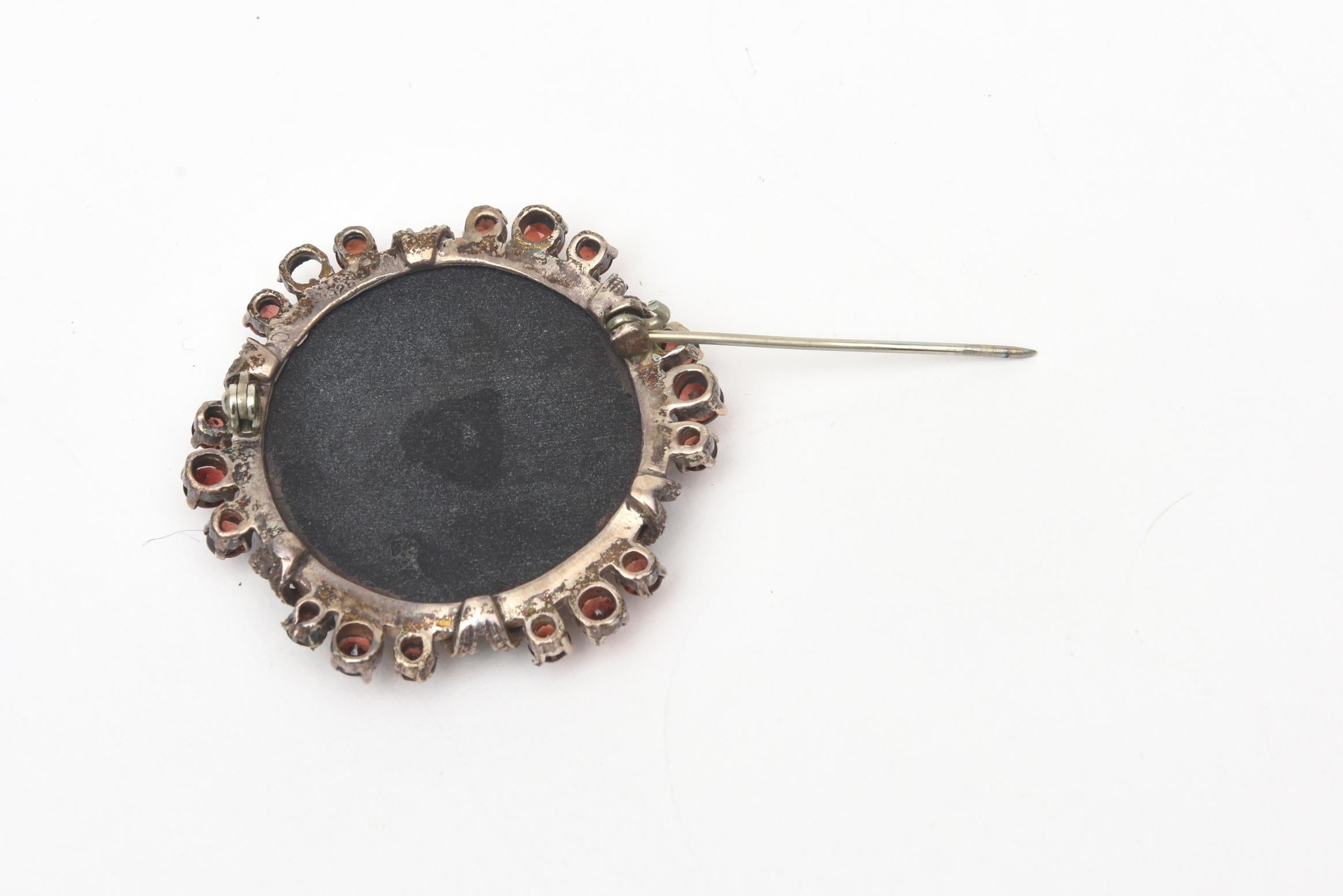 Onyx, Marquisette, Garnet and Sterling Silver Art Deco Pin Brooch 1