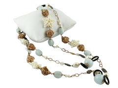 Collana in Onice Latte Acquamarina Perle di Quarzo Rosa e Argento